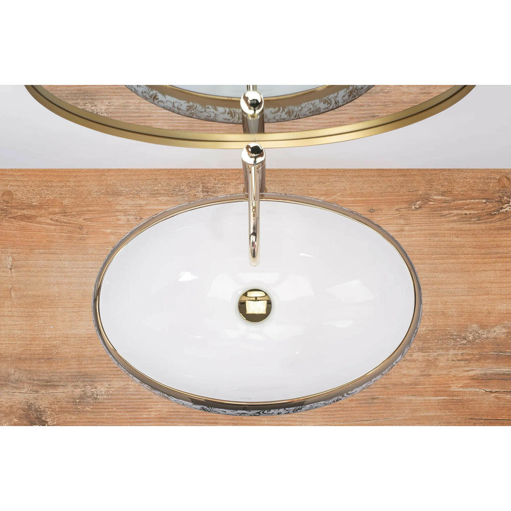 Rea Melania Meryl Oval Countertop Sink White - Gold Finish 60 cm