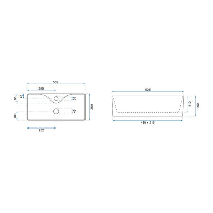 Rea Mery Rectangular Countertop Sink Glossy White Finish 51 cm