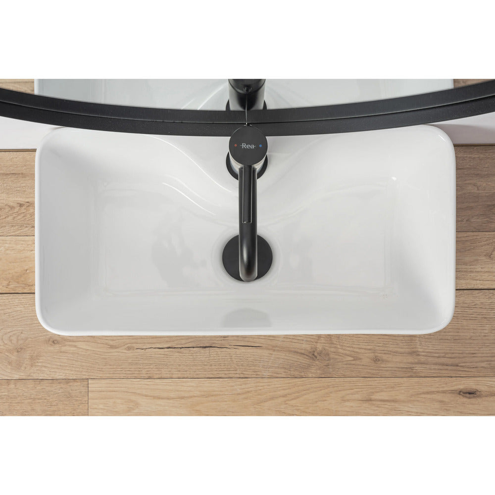 Rea Mery Rectangular Countertop Sink Glossy White Finish 51 cm