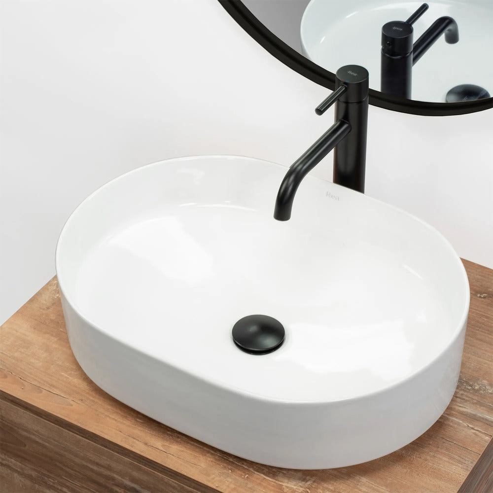 Rea Nadia Oval Countertop Sink Glossy White Finish 50 cm