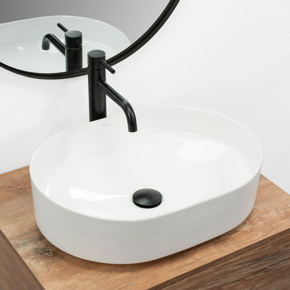 Rea Nadia Oval Countertop Sink Glossy White Finish 50 cm
