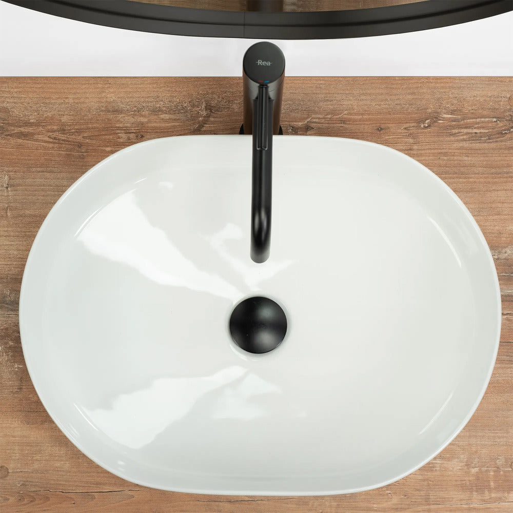 Rea Nadia Oval Countertop Sink Glossy White Finish 50 cm
