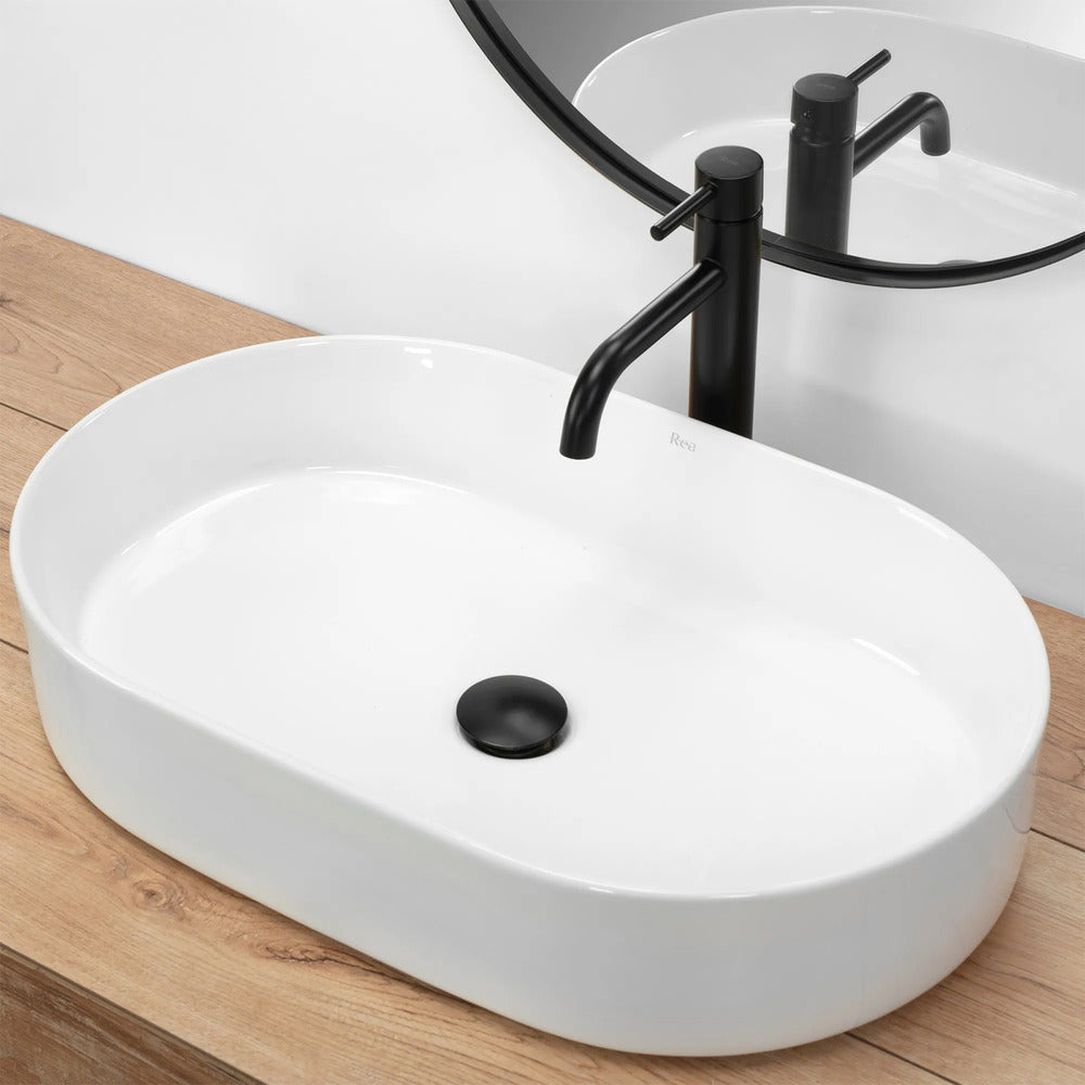 Rea Nadia Oval Countertop Sink Glossy White Finish 61 cm