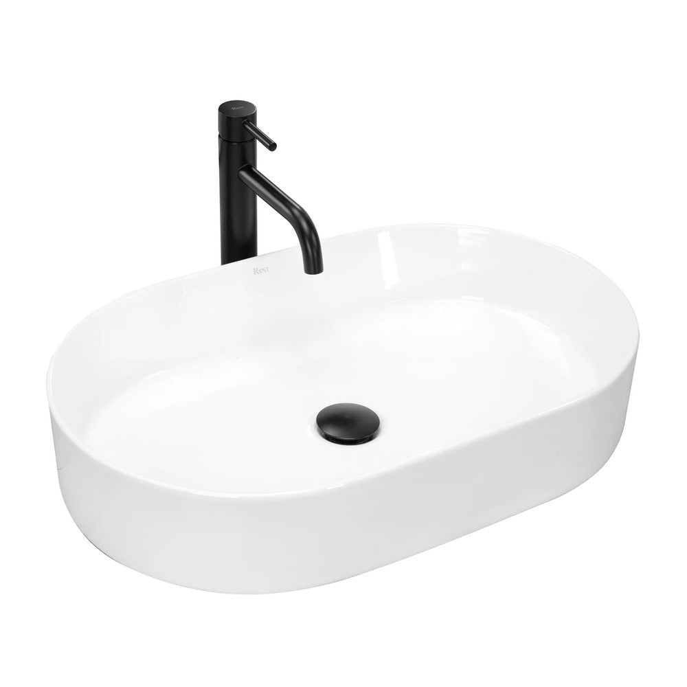 Rea Nadia Oval Countertop Sink Glossy White Finish 61 cm