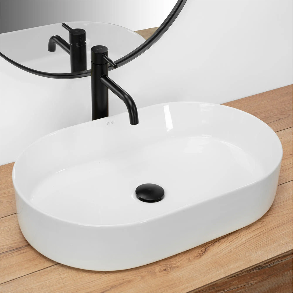 Rea Nadia Oval Countertop Sink Glossy White Finish 61 cm
