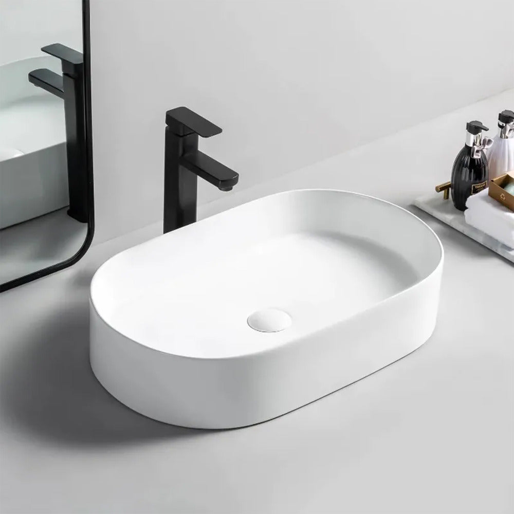 Rea Nadia Oval Countertop Sink Glossy White Finish 61 cm