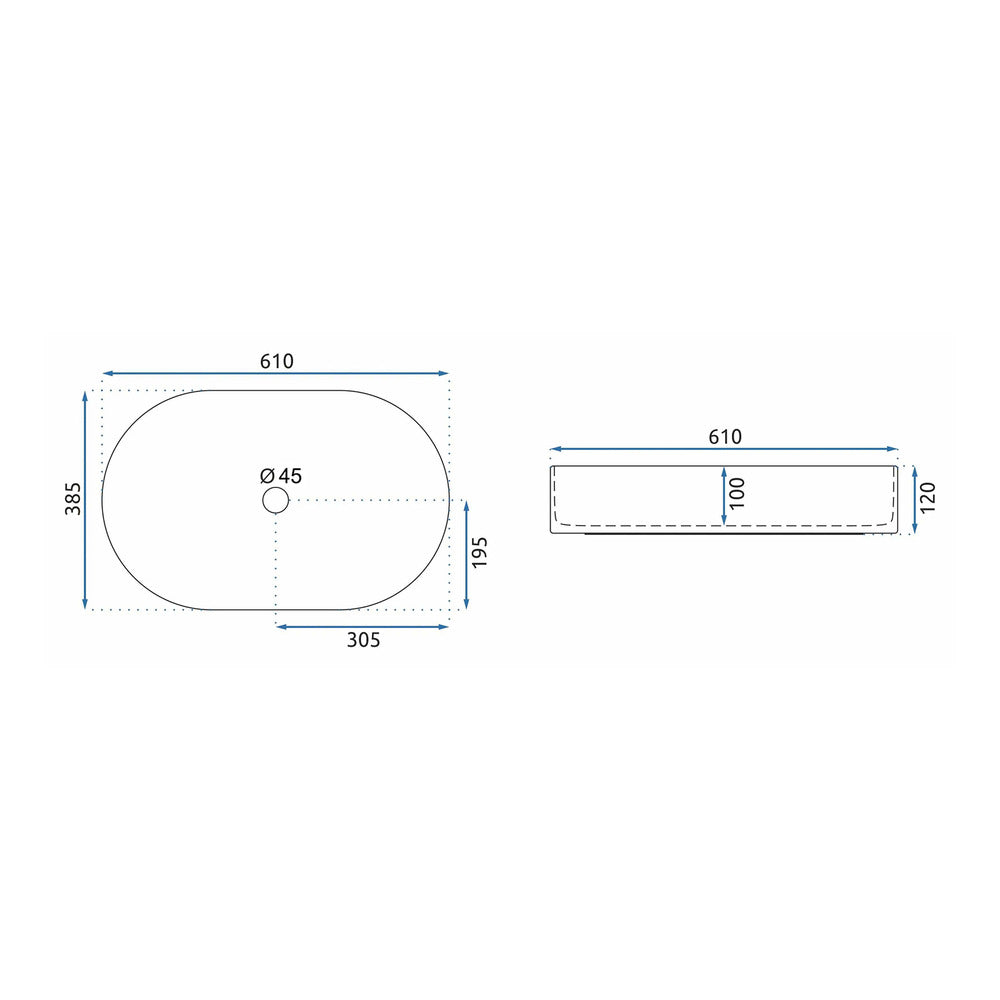 Rea Nadia Oval Countertop Sink Glossy White Finish 61 cm