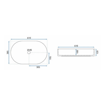 Rea Nadia Oval Countertop Sink Glossy White Finish 61 cm