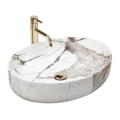 Rea Queen Thunder Oval Countertop Sink Glossy White Stone Finish 55 cm