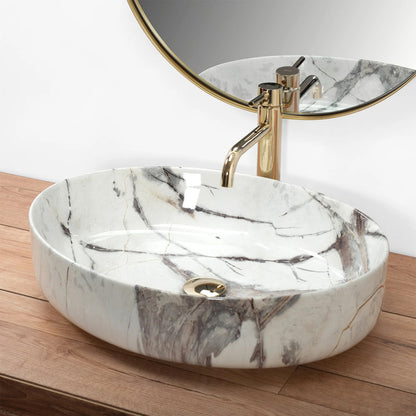 Rea Queen Thunder Oval Countertop Sink Glossy White Stone Finish 55 cm