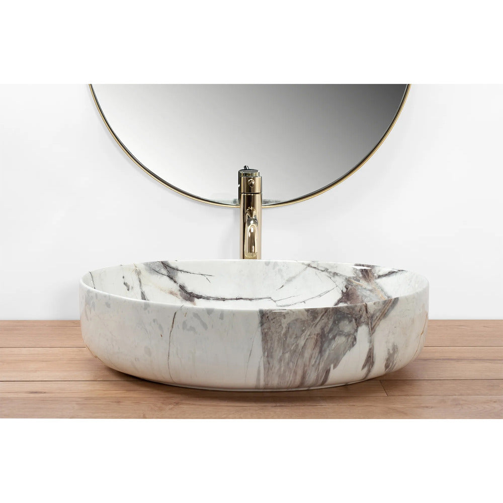 Rea Queen Thunder Oval Countertop Sink Glossy White Stone Finish 55 cm