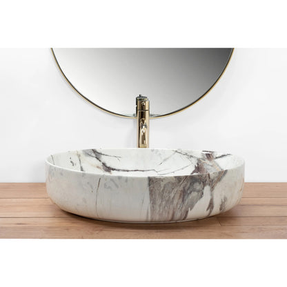 Rea Queen Thunder Oval Countertop Sink Glossy White Stone Finish 55 cm