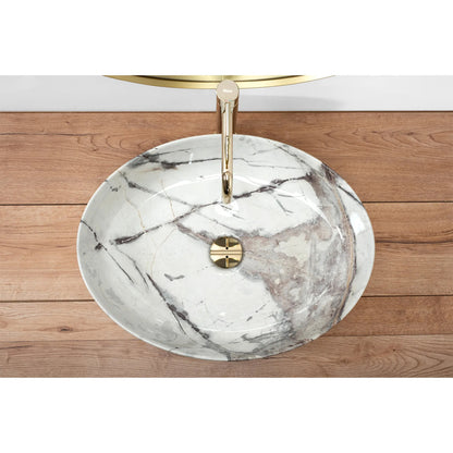 Rea Queen Thunder Oval Countertop Sink Glossy White Stone Finish 55 cm