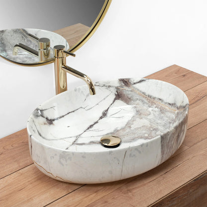 Rea Queen Thunder Oval Countertop Sink Glossy White Stone Finish 55 cm
