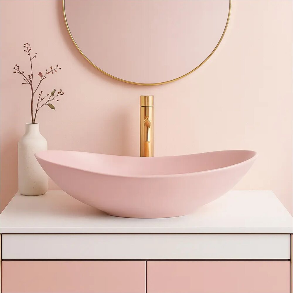 Мивка за плот Rea Royal овална 61.5 cm Powder Pink мат