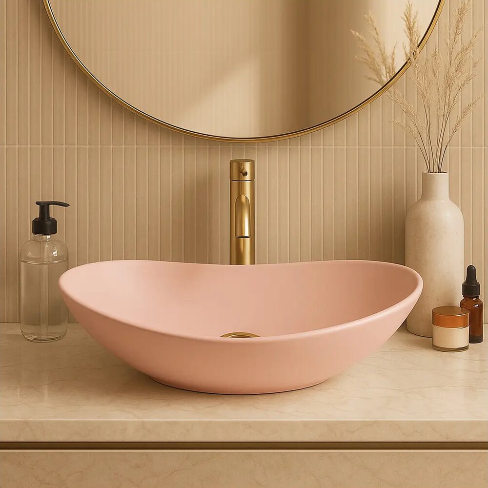 Мивка за плот Rea Royal овална 61.5 cm Powder Pink мат