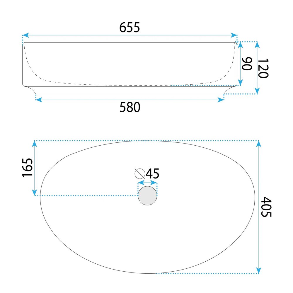 Лавоар на плот Rea Sabina oval 65.5 cm бял лъскав