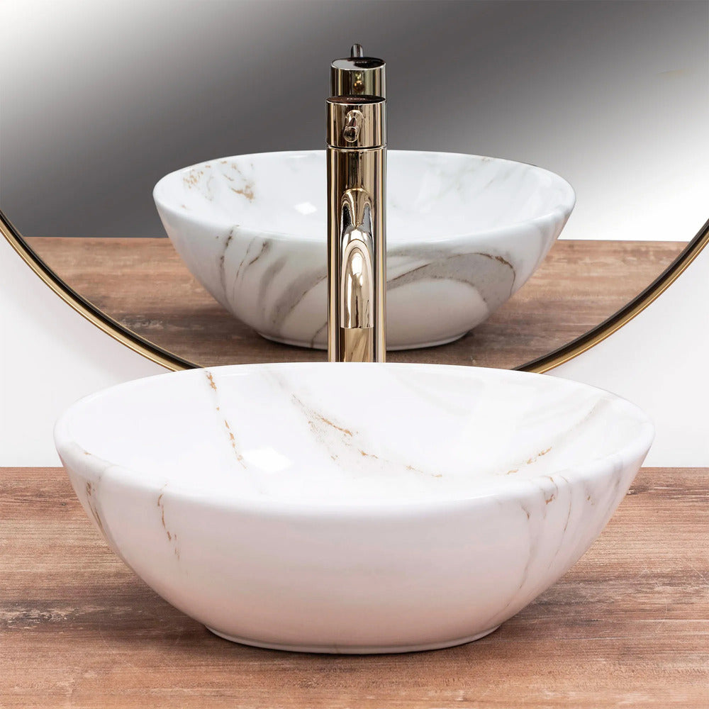 Rea Sofia Mini Aiax Oval Countertop Sink Glossy White Stone Finish 35 cm