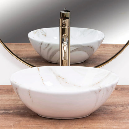 Rea Sofia Mini Aiax Oval Countertop Sink Glossy White Stone Finish 35 cm