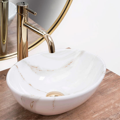 Rea Sofia Mini Aiax Oval Countertop Sink Glossy White Stone Finish 35 cm
