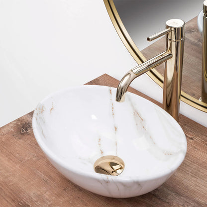 Rea Sofia Mini Aiax Oval Countertop Sink Glossy White Stone Finish 35 cm