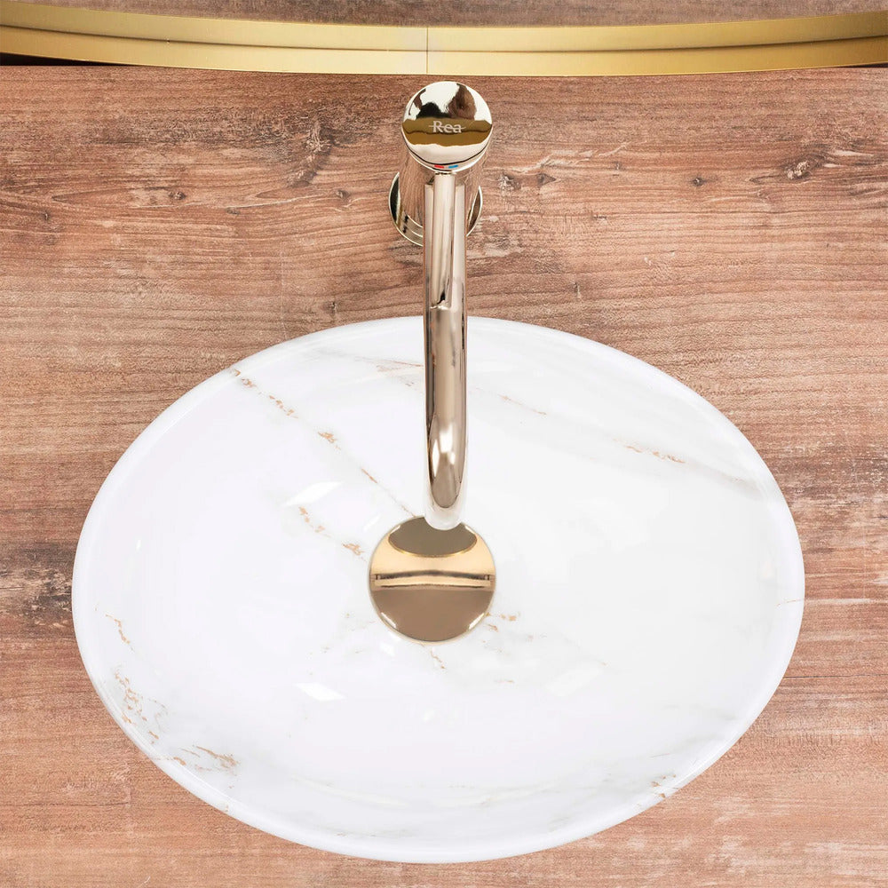 Rea Sofia Mini Aiax Oval Countertop Sink Glossy White Stone Finish 35 cm