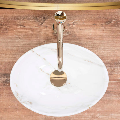 Rea Sofia Mini Aiax Oval Countertop Sink Glossy White Stone Finish 35 cm