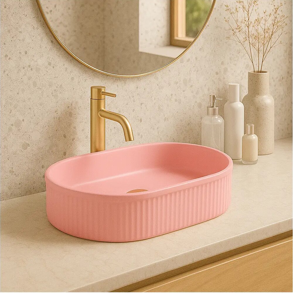 Лавоар за плот Rea Vanda овал 49 cm Bubble Gum розов мат