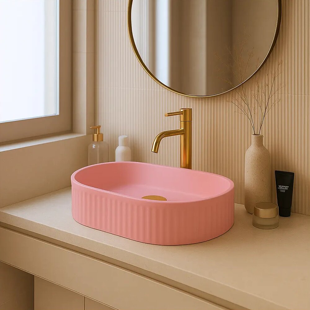 Лавоар за плот Rea Vanda овал 49 cm Bubble Gum розов мат