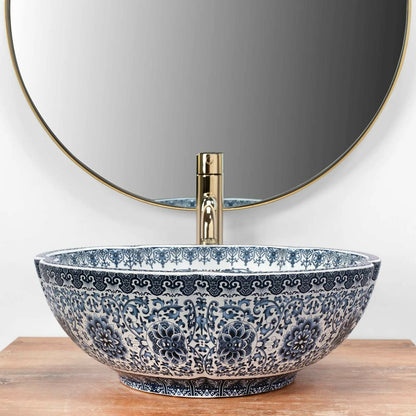 Rea Vivien Round Countertop Sink White - Blue Finish 43 cm