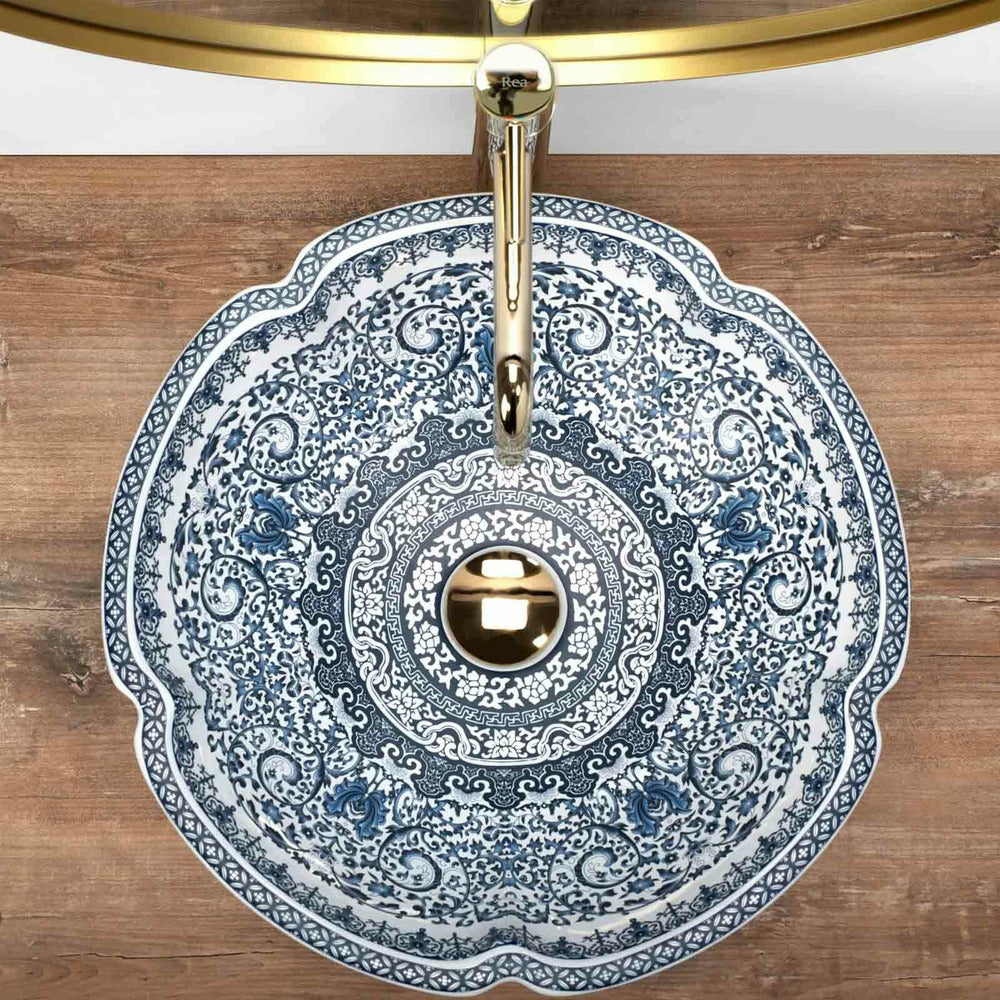 Rea Vivien Round Countertop Sink White - Blue Finish 43 cm