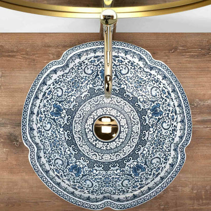 Rea Vivien Round Countertop Sink White - Blue Finish 43 cm