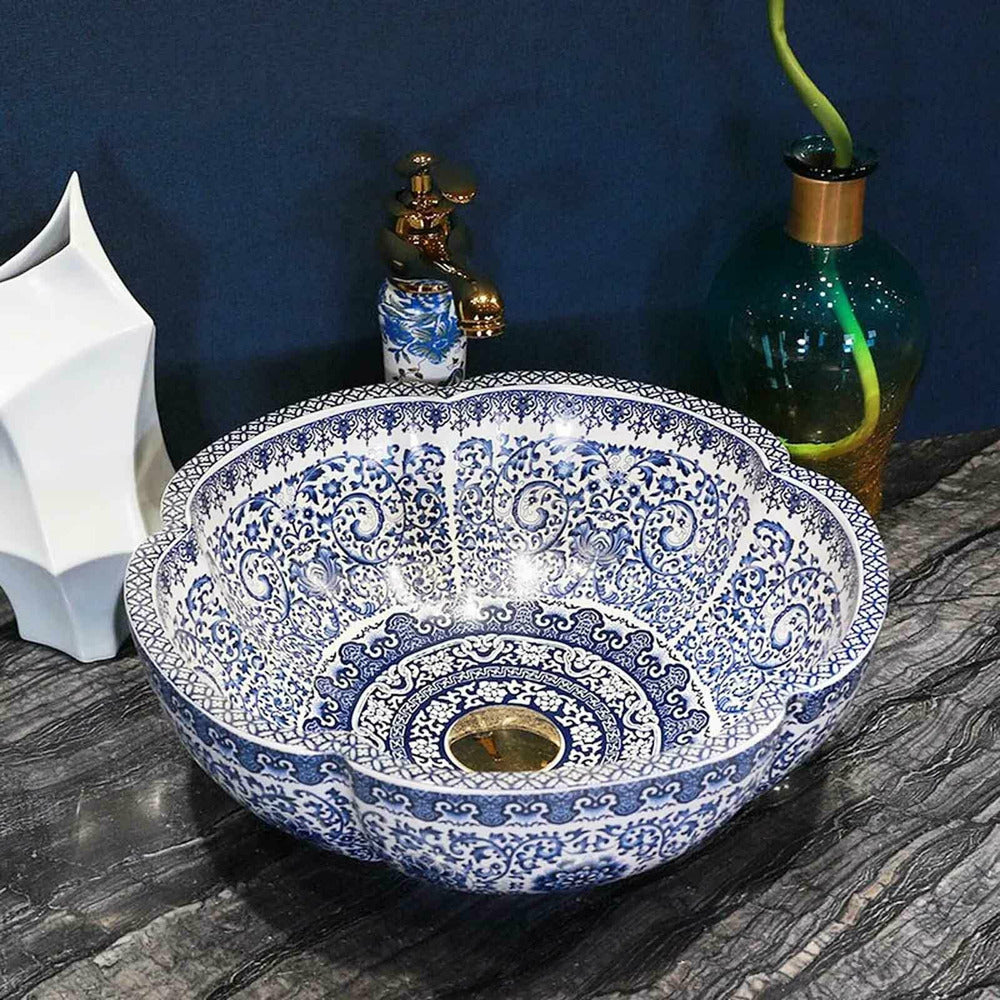Rea Vivien Round Countertop Sink White - Blue Finish 43 cm
