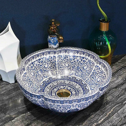 Rea Vivien Round Countertop Sink White - Blue Finish 43 cm