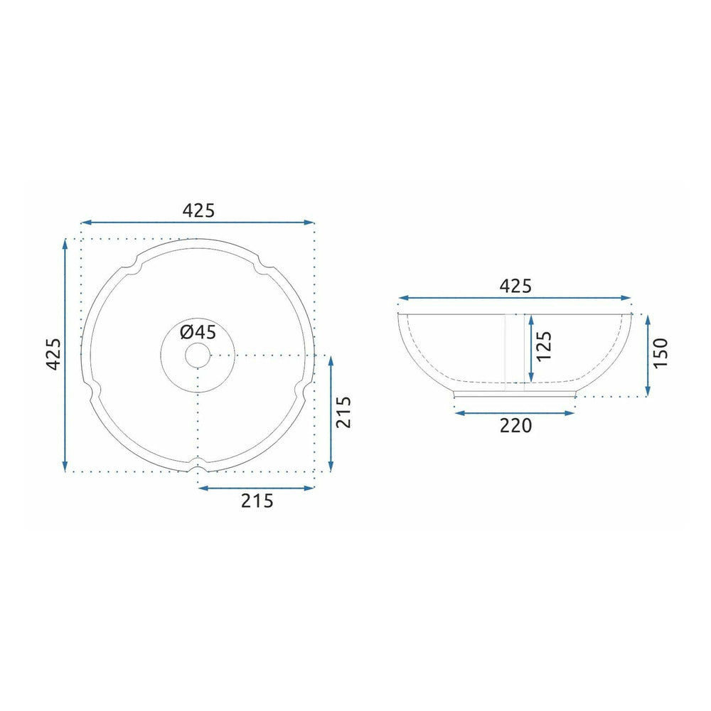 Rea Vivien Round Countertop Sink White - Blue Finish 43 cm
