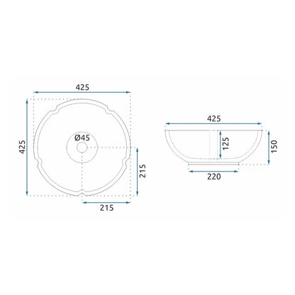 Rea Vivien Round Countertop Sink White - Blue Finish 43 cm
