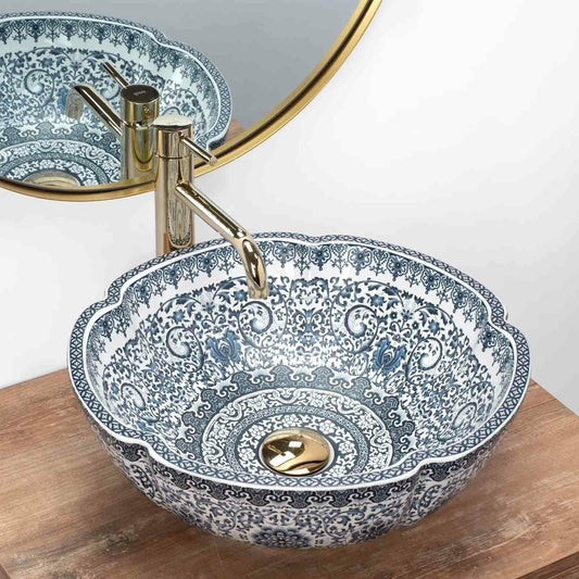 Rea Vivien Round Countertop Sink White - Blue Finish 43 cm