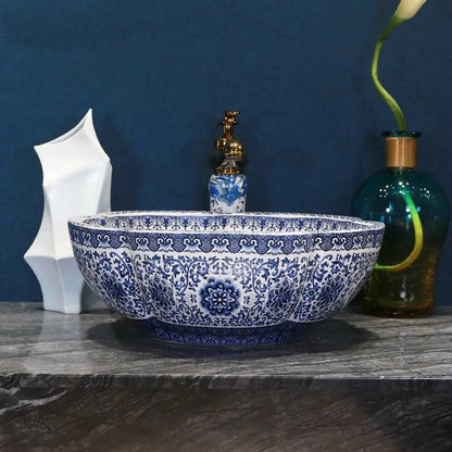 Rea Vivien Round Countertop Sink White - Blue Finish 43 cm