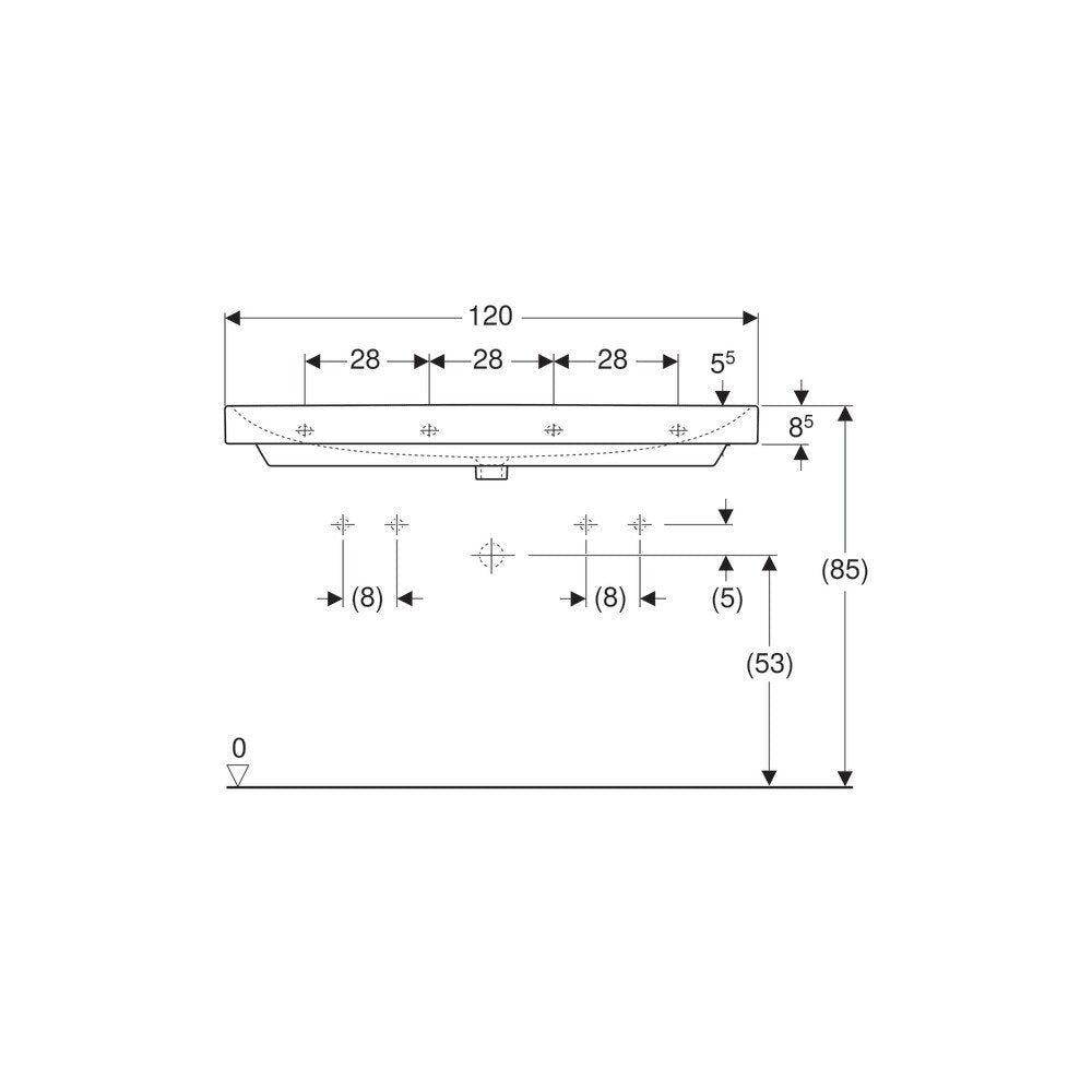 Мивка за мебел Geberit Smyle Square 120 см с отвор за батерия ляво и дясно
