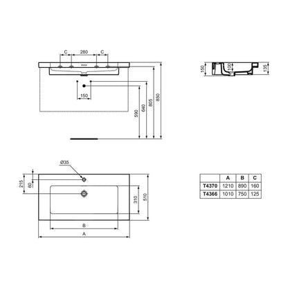 Лавара на мебели Ideal Standard Atelier Extra бял лъскав 101 см