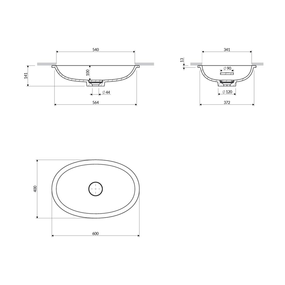 Мивка под плот Omnires Shell M+ композит бял лъскав 54x34 cm