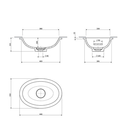 Лавоар под плот Omnires Shell M+ завършване бяло лъскаво 45 cm