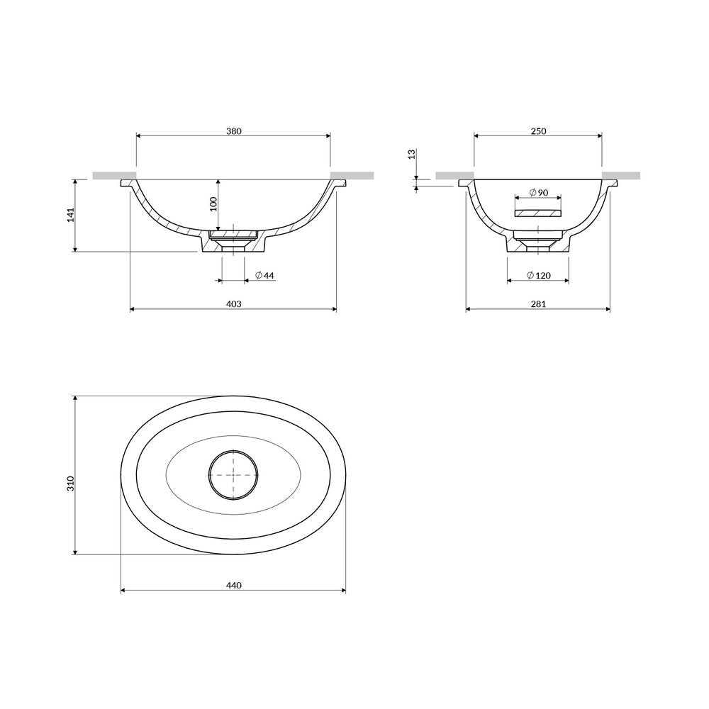 Лавоар под плот Omnires Shell M+ матово сив дъб 45 cm