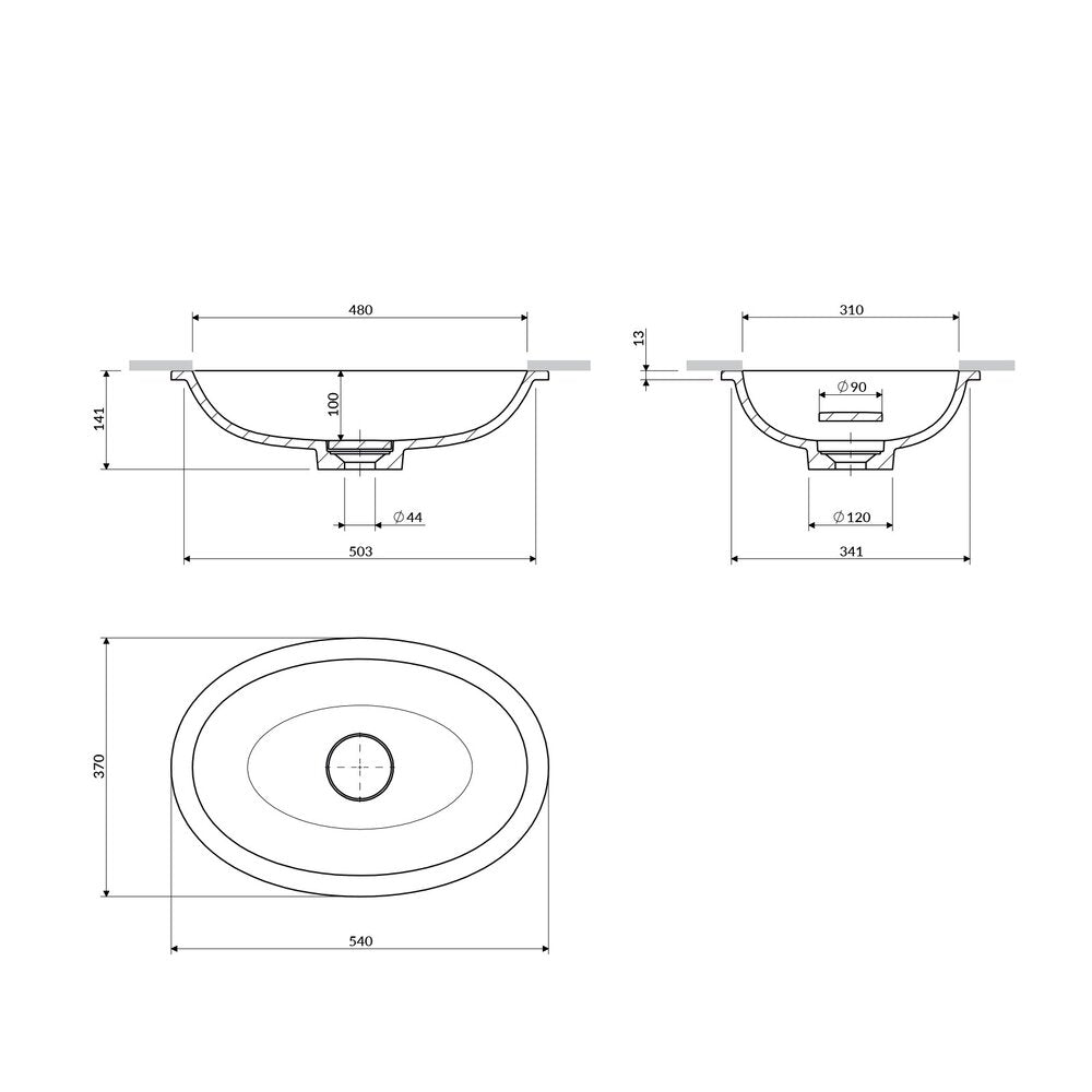 Лавоар под плот Omnires Shell M+ матово сив цвят 55 cm
