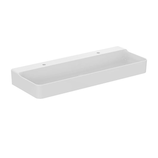 Suspended washbasin Ideal Standard Atelier Conca 120 cm glossy white with 2 tap holes
