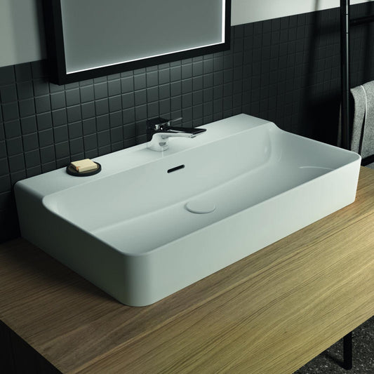 Стоящ умивалник Ideal Standard Atelier Conca 80 см бял лъскав с отвор за батерия и преливник.
