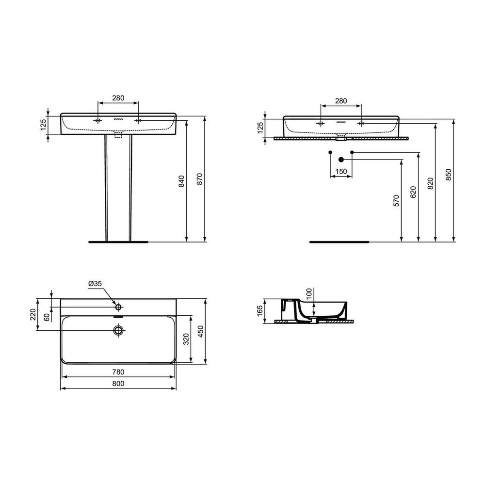 Ideal Standard Atelier Conca 80 cm suspended basin matte white