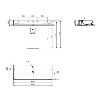 Ideal Standard Atelier Conca Wall-Mounted Sink 120 cm Matte White