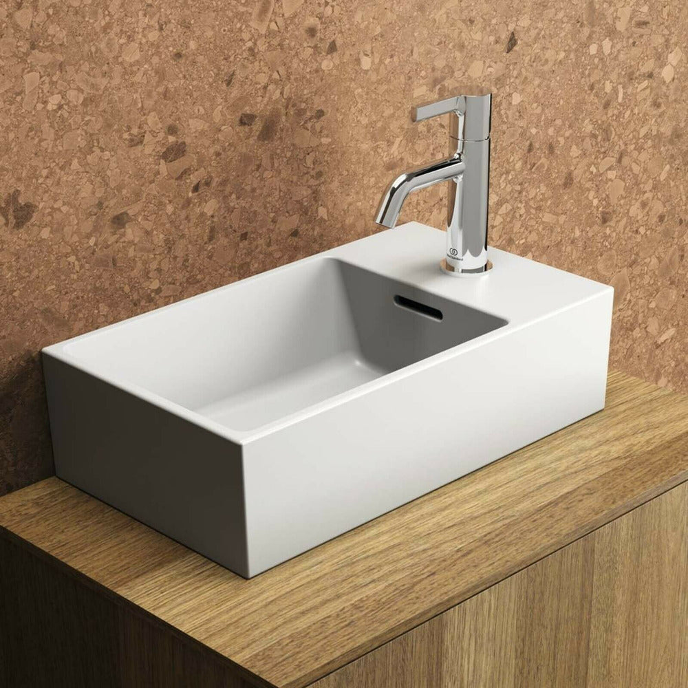 Окачен умивалник Ideal Standard Atelier Extra бял лъскав 45 см с отвор за батерия и преливник отдясно