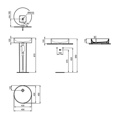 Ideal Standard Atelier Extra Countertop Sink 45 cm Matte White with Tap Hole and Overflow